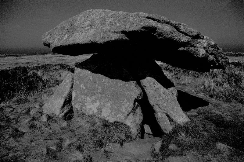 Black & white photograph of Chun Quoit.