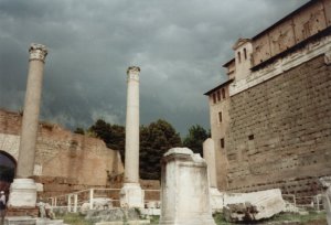 Stormy skies over the ruins of Ancient Rome.